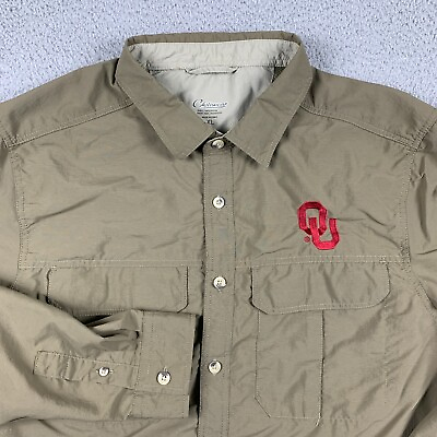 #ad Oklahoma Sooners Shirt Mens XL Brown Lightweight Nylon Fishing Button Up OU $19.41