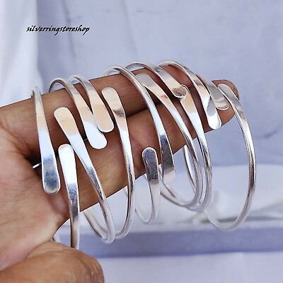 #ad Beautiful Silver Bangle Solid 925 Sterling Silver Handmade Set Of 7 Bangles $21.99
