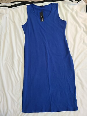 #ad Fashion Nova Size XL scoop neck sleeveless bodycon midi blue dress $18.00