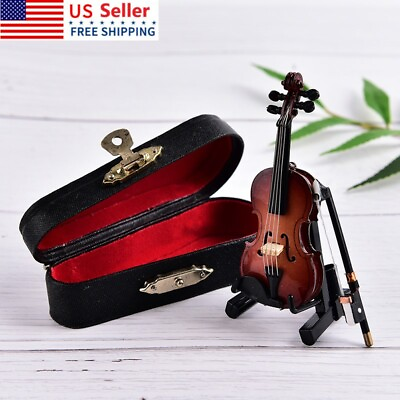 #ad Mini Violin Miniature Musical Instrument Wooden Model with Support and $10.68