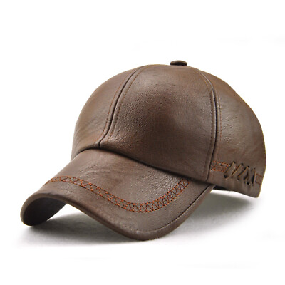 #ad Fashion Men#x27;s Artificial Leather Baseball Cap Autumn Winter Adjustable Hat $19.98