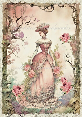 #ad Peachy Pink Victorian Lady Cotton Fabric Quilt Block Multi Size $14.75