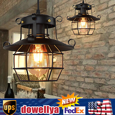 #ad Industrial Pendant Lamp Rustic Metal Caged Hanging Fixture Vintage Ceiling Light $25.84