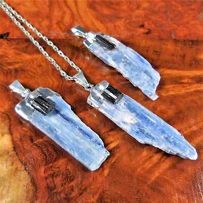 #ad Kyanite And Tourmaline Crystal Pendant Silver Plated Necklace Charm $17.70