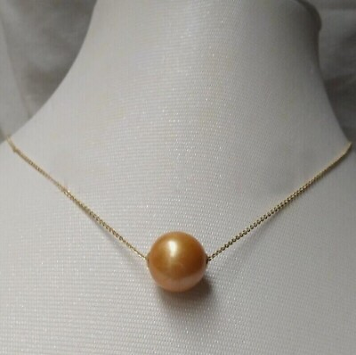 #ad 11 12mm AAARound South Sea Golden Pearl Pendant Necklace 18inch 14k filled gold $49.99