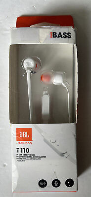 #ad JBL T110 Harman Kardon Pure Bass Tangle Free In ear Headphones Mic White Used C $8.95