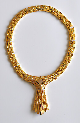 #ad Alfred P Crown Trifari Art Deco Gold Tone Cascade Chain Dangle Tassel Necklace $199.00