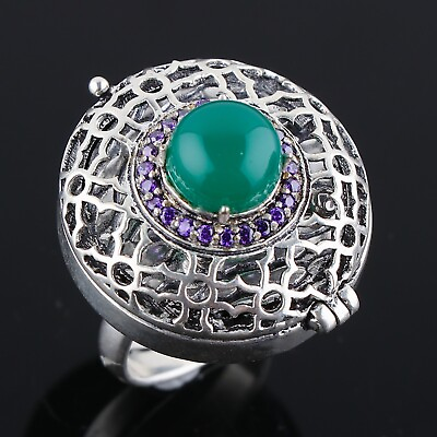 #ad Green Onyx Gemstone Poison Ring 925 Silver Handmade Poison Ring Adjustable $24.52