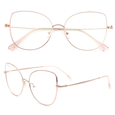 #ad Women Cat Eye Fashion Eyeglasses Frames Oversized Metal Glasses Pink Silver Gold $21.69