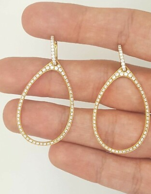 #ad NEW 0.80 Ct 18K YELLOW GOLD ROUND DIAMOND HANGING DROP CHANDELIER OVAL EARRINGS $1399.99