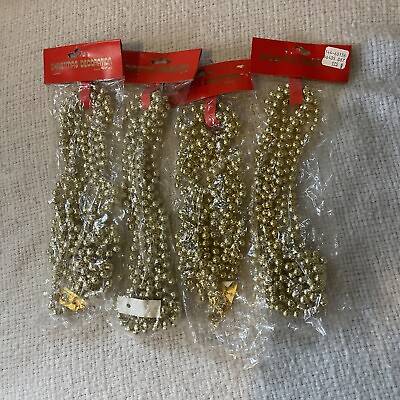#ad Vintage Christmas Tree Garland Faux Mercury Gold Beads 12ft X 4 Strands $25.00