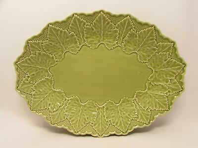 #ad Bordallo Pinheiro Oval Platter All Green Embossed Leaves Scalloped $39.99