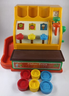 #ad 1974 Vintage Fisher Price Cash Register #926 with coins and working bell $24.99