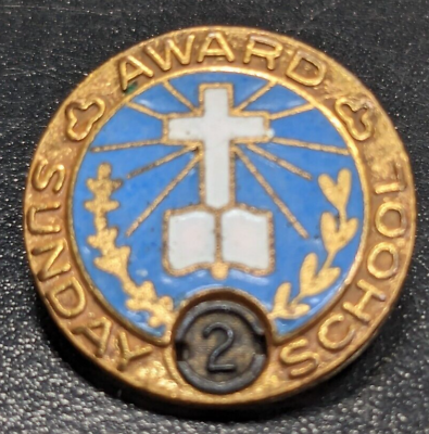 #ad Vintage Church Sunday School Blue Enamel Lapel Pin Pinback 2 Years Award $9.99