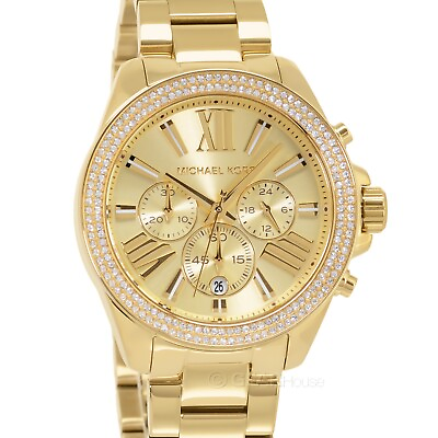 #ad Michael Kors Wren Womens Gold Chronograph Watch Glitz Crystals Stainless Steel $147.93