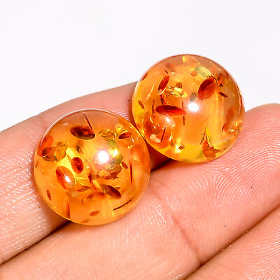 #ad #ad 14.50Cts. Natural Baltic Amber Matched Pair Round Cabochon Loose Gemstone $9.99