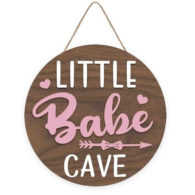 #ad Little Babe Cave Sign Little Girl Sign Circle Wooden Door Sign for Nursery $20.55