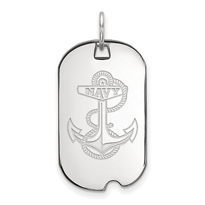 #ad 10k White Gold US Naval Academy Navy Midshipmen Anchor Logo Dog Tag Pendant $667.99