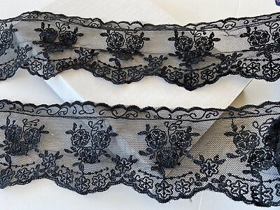 #ad Black Floral Embroidered Ribbon Mesh Lace Trim for Sewing Crafts Bridal 3quot; Wide $7.99
