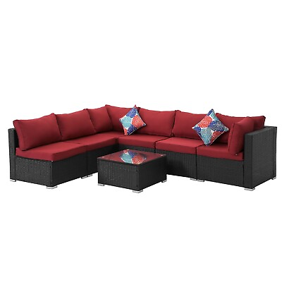 #ad 7PCS Patio Furniture Sets Modular Rattan Outdoor Sectional Furniture Sofa Set $1760.99