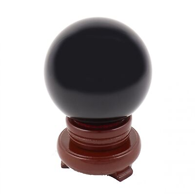 #ad 80mm Black Crystal Sphere with Rotatable Wooden Stand $39.95
