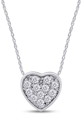 #ad 1 4ct Natural Round Diamond Heart Shaped Pendant Necklace 18quot; in 14k White Gold $565.50