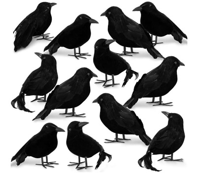 #ad 12 PACK Fake Black Feathered Crows Halloween Party Decorations Birds Set $23.99