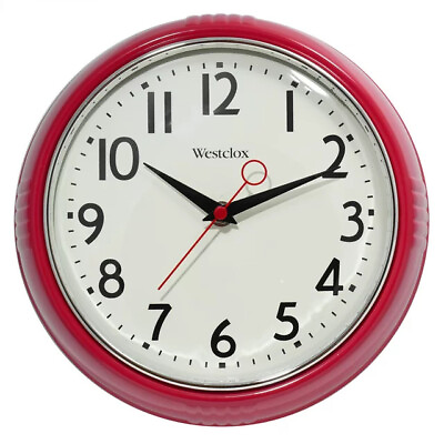 #ad 9.5quot; Red Retro 1950s Convex Glass Lens Analog Quartz Accurate Wall Clock $15.99