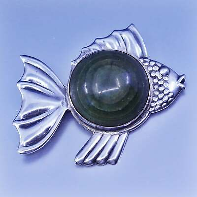 #ad 1940 Mexico eisenberg Sterling 925 silver green jasper goldfish fish brooch pin $299.00