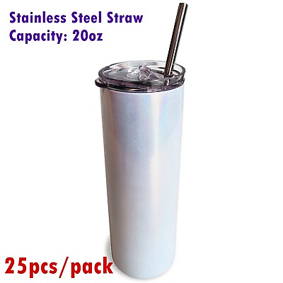 #ad 25pcs 20oz Sublimation Straight Glitter Sparkling Stainless Steel Skinny Tumbler $144.00