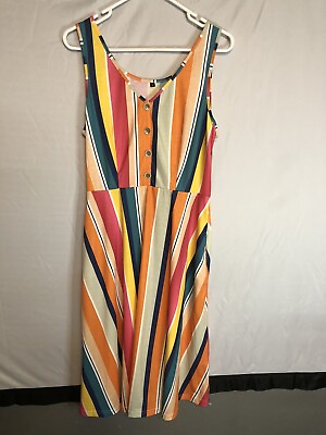 #ad Women’s Dress Large With Pockets Colorful Stripes $8.99