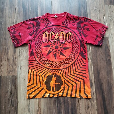 #ad AC DC Band Tshirt Retro 2009 Black Ice World Tour Orange Tie Dye Men Size Small $27.99