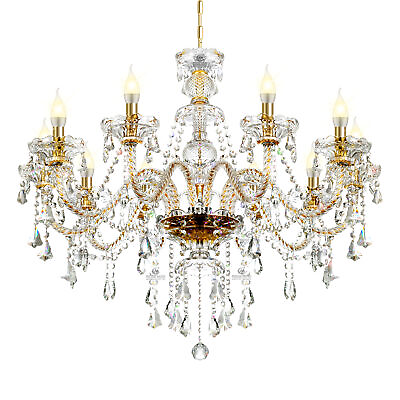 #ad 10 Lights Luxury Gold Crystal Chandelier Ceiling Light Pendant Fixture Lightingt $110.99