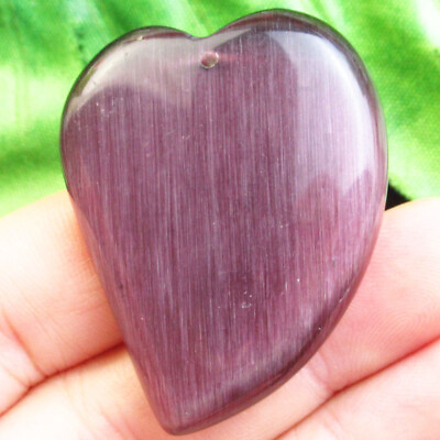 #ad Q13188 Purple Cat Eye Gem Heart Pendant Bead 45x34x8mm $11.99
