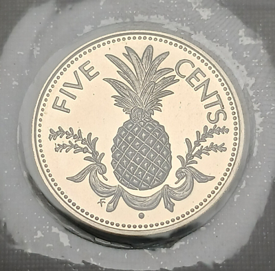 #ad 1974 Bahamas 5 Cents Proof Copper Nickel Coin Pineapple $3.25