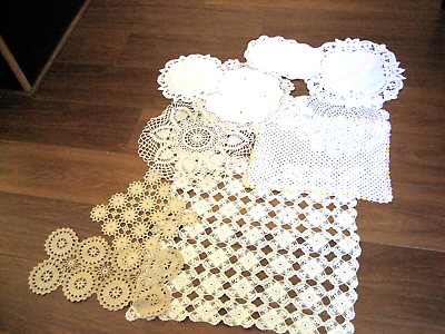 #ad Vintage Crochet Doily Lot White Beige Ivory Battenburg 11 Pieces $12.95