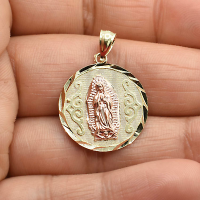#ad 1quot; Nuestra Señora de Guadalupe Medallion Pendant Real 10K Yellow Rose Gold $258.49