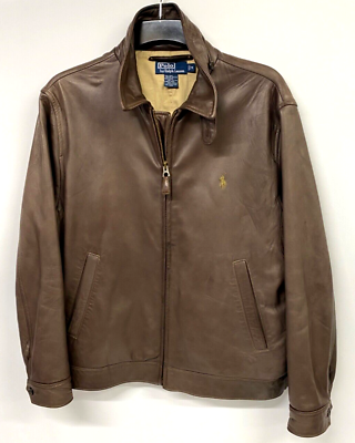 #ad POLO RALPH LAUREN REAL LEATHER JACKET MENS M BROWN BOMBER JACKET 067 GBP 140.00