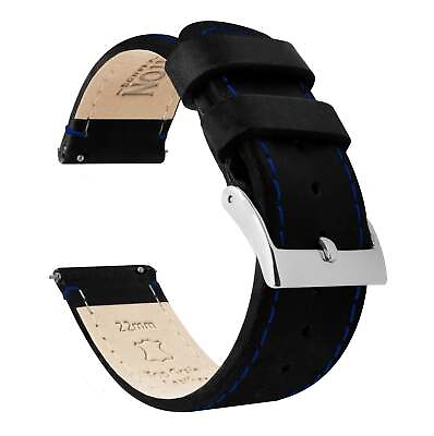 #ad Black Leather Blue Stitching Watch Band Watch Band $31.99