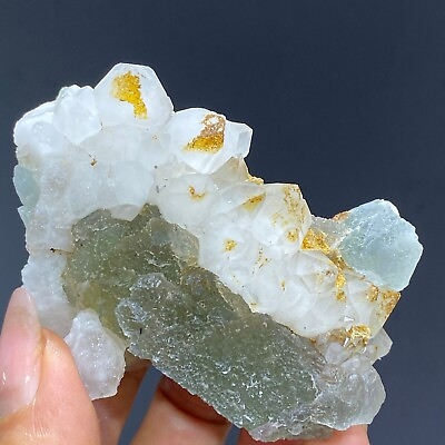 #ad 195g Natural Green Trapezium Fluorite amp; White Quartz Mineral Specimen Zhejiang $37.95