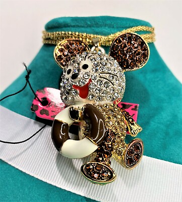 #ad BETSEY JOHNSON CRYSTAL CARTOON CHARACTER MOUSE GOING SWIMMING GOLD PENDANT $25.49