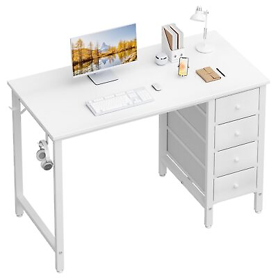 #ad 40 Inch Kids Cute Study Desk for Bedroom Small White Desk with Drawers $74.23