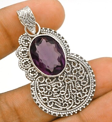 #ad 6CT Natural Amethyst 925 Solid Sterling Silver Pendant Jewelry NW10 7 $29.99