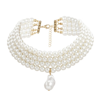 #ad Baroque Pearl Necklace White Pearl Necklace Pearl Pendant Choker Pearl Collar $9.32