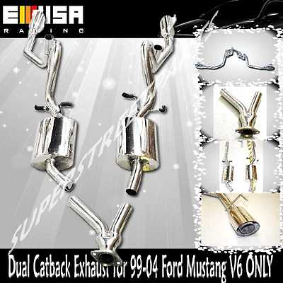 #ad EMUSA Catback Exhaust System w Dual Tips for 99 04 Ford Mustang 3.8L V6 $269.99