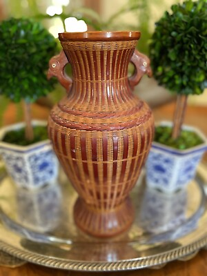 #ad Shanghai Handicrafts Vintage Woven Wicker Vase Basket 12” Peoples Rep. China $60.54