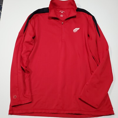 #ad Detroit Red Wings Shirt Men L Red 1 2 Zip Long Sleeve Mock Neck LGRW Antigua $7.50