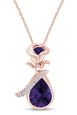 #ad Rose Teardrop Pendant Necklace Simulated Alexandrite 14K Rose Gold Plated Silver $135.57