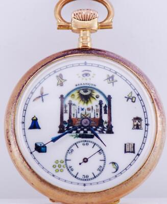 #ad Antique Pocket Watch French Masonic with Fancy Dial c1900#x27;s Gold Plated Case $838.87