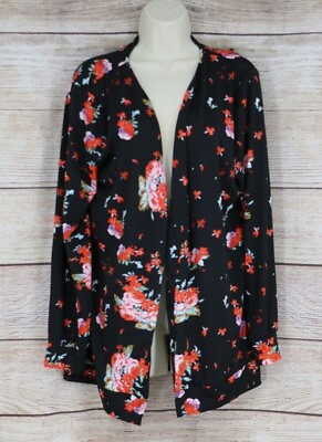 #ad #ad Fushi Ealey Womens Light Long Sleeve Floral Kimono Duster Sz XL amp; 3XL Black Red $9.99